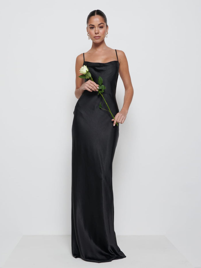 Elissa Is 5'8.5" & Wears Size UK 8|Keisha Maxi Bridesmaid Dress - Matte Black