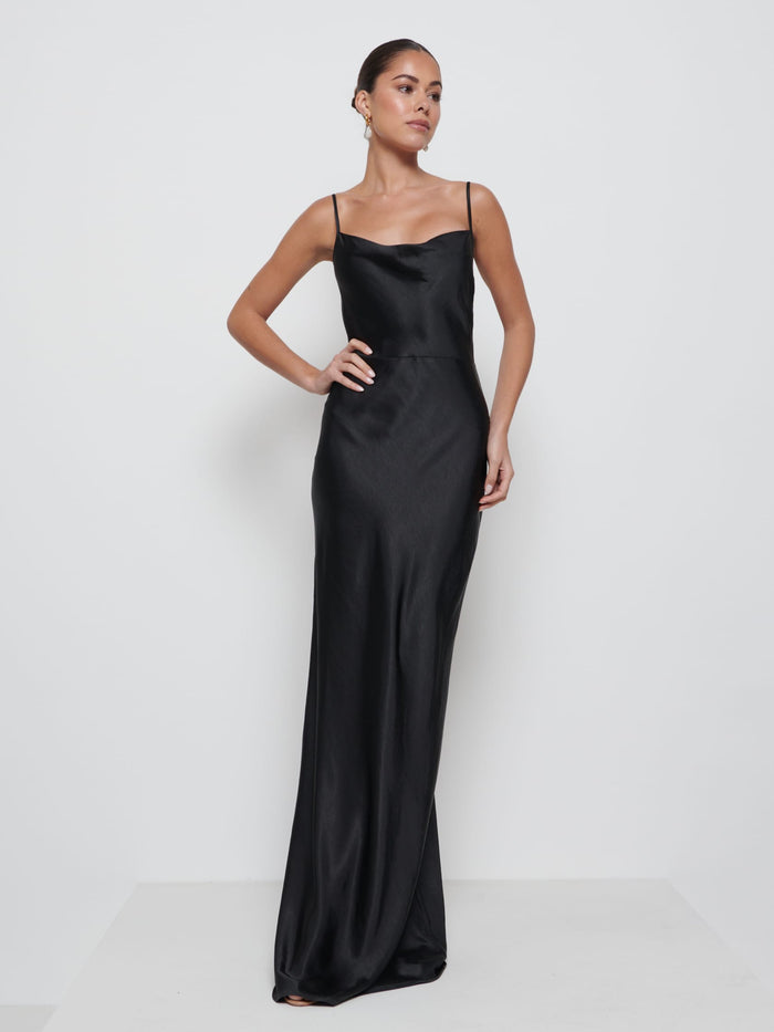 Elissa Is 5'8.5" & Wears Size UK 8|Keisha Maxi Bridesmaid Dress - Matte Black