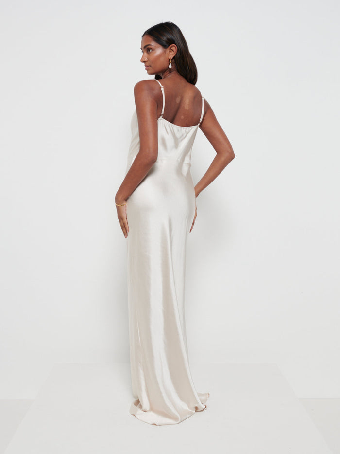 Sachi Is 5’7” & Wears Size UK 8|Keisha Maxi Bridesmaid Dress - Matte Champagne