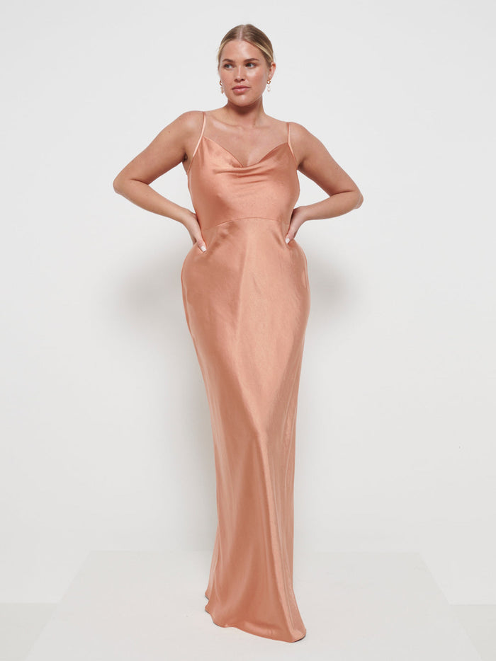 Ayeisha Is 5'9" & Wears Size UK 12|Keisha Maxi Bridesmaid Dress - Matte Cinnamon