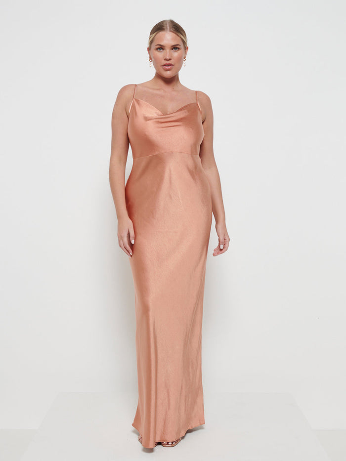 Ayeisha Is 5'9" & Wears Size UK 12|Keisha Maxi Bridesmaid Dress - Matte Cinnamon