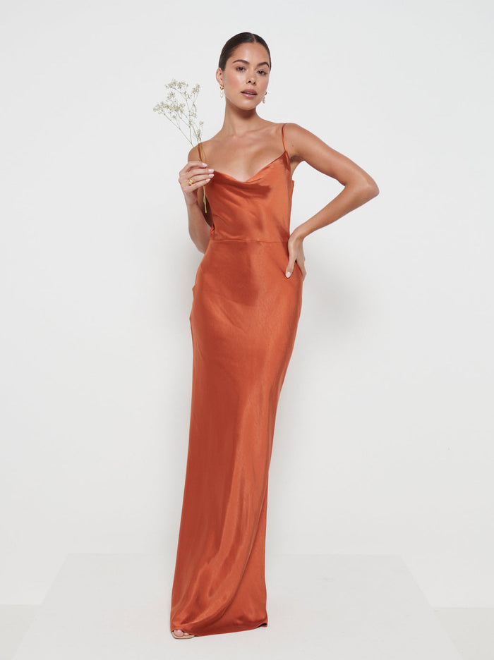 Elissa Is 5'8.5" & Wears Size UK 8|Keisha Maxi Bridesmaid Dress - Matte Copper