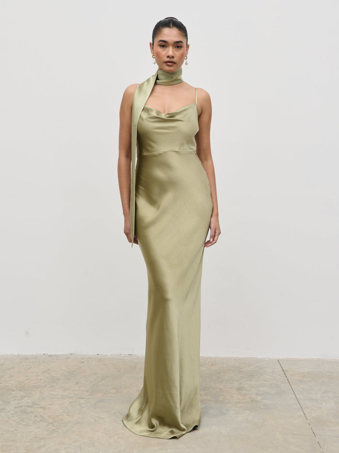 Model Is 5'9" & Wears Size UK 8|Keisha Maxi Bridesmaid Dress - Matte Olive