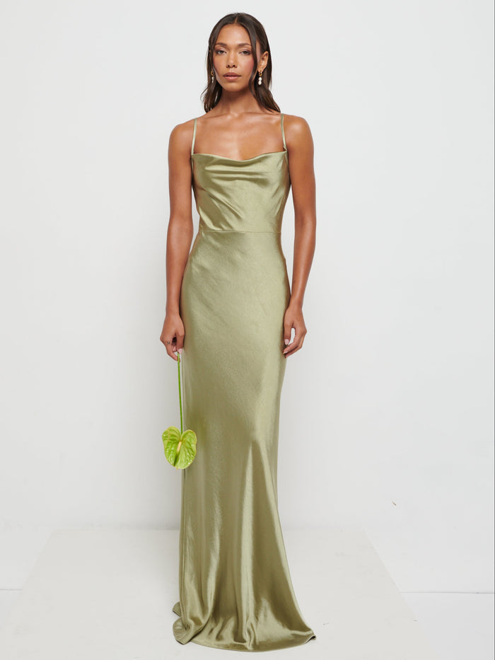 Model Is 5'9" & Wears Size UK 8|Keisha Maxi Bridesmaid Dress - Matte Olive