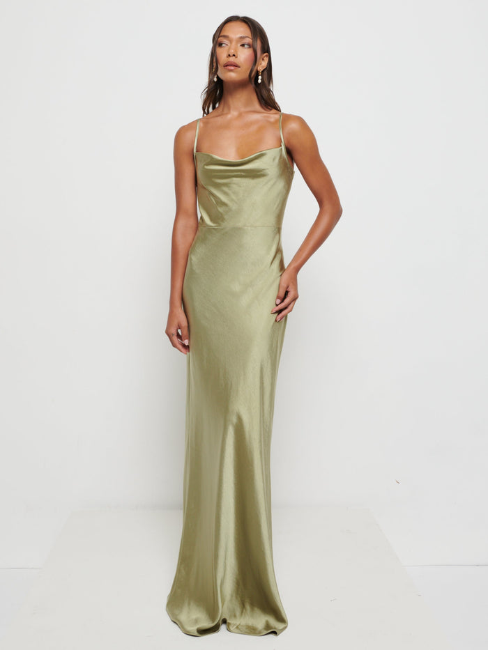 Model Is 5'9" & Wears Size UK 8|Keisha Maxi Bridesmaid Dress - Matte Olive
