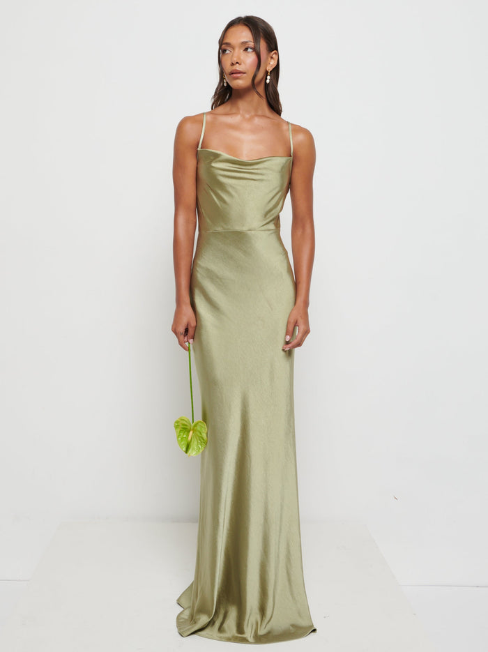 Model Is 5'9" & Wears Size UK 8|Keisha Maxi Bridesmaid Dress - Matte Olive