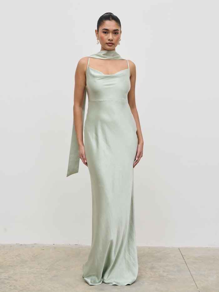 Elissa Is 5'8.5" & Wears Size UK 8|Keisha Maxi Bridesmaid Dress - Matte Sage