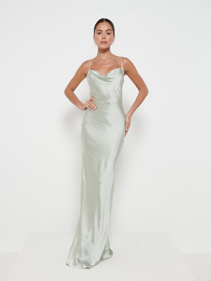 Elissa Is 5'8.5" & Wears Size UK 8|Keisha Maxi Bridesmaid Dress - Matte Sage
