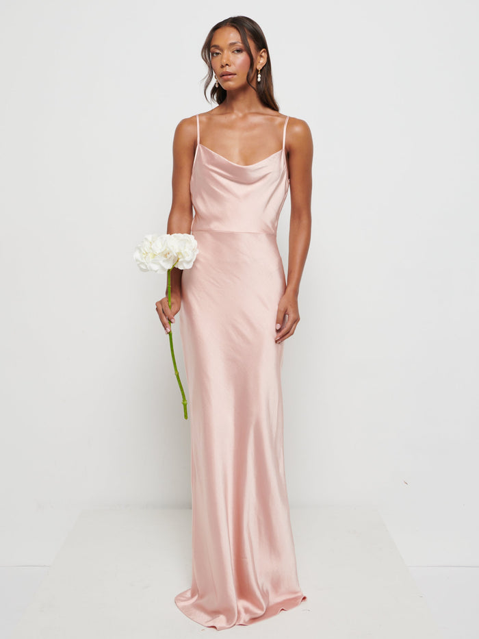 Model Is 5'9" & Wears Size UK 8|Keisha Maxi Bridesmaid Dress - Matte True Blush