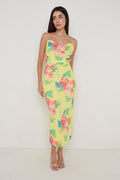 Keisha Ruched Midaxi Dress - Lemon Abstract Floral