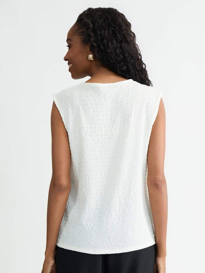 Plus Keyhole Pleat Neck Top, Crinkle Knit, Vanilla Ice | Kasper
