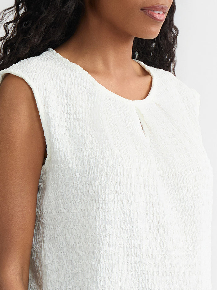 Plus Keyhole Pleat Neck Top, Crinkle Knit, Vanilla Ice | Kasper