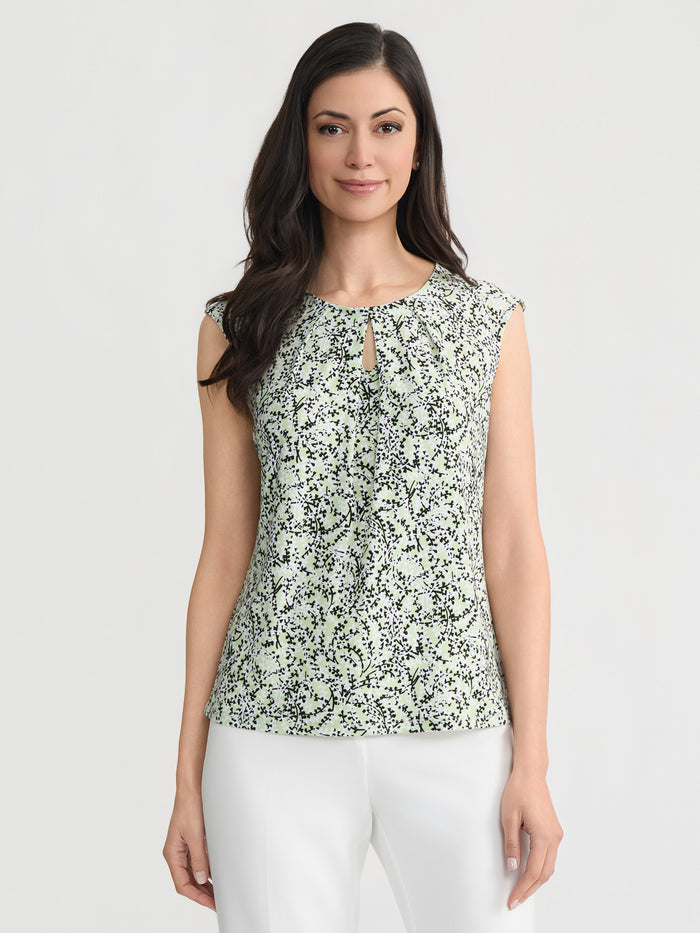 Pleat Neck Cap Sleeve Top, Everyday Knit, Celery Multi | Kasper