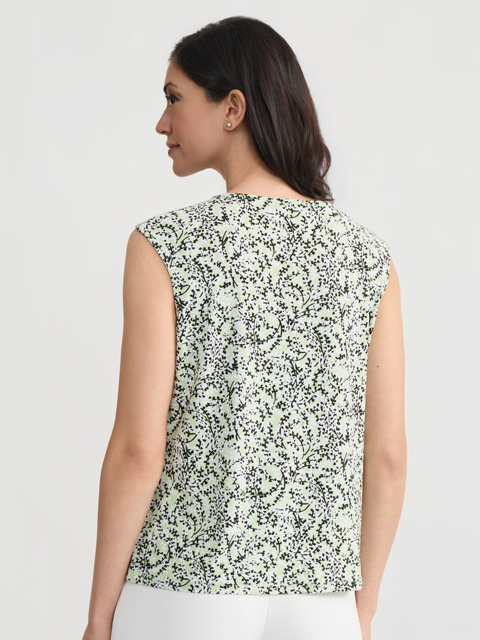 Pleat Neck Cap Sleeve Top, Everyday Knit, Celery Multi | Kasper