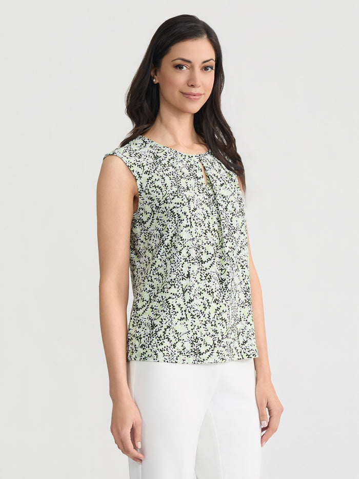 Pleat Neck Cap Sleeve Top, Everyday Knit, Celery Multi | Kasper