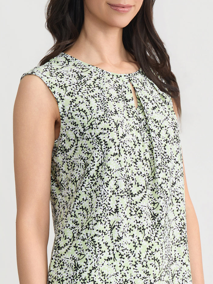Pleat Neck Cap Sleeve Top, Everyday Knit, Celery Multi | Kasper