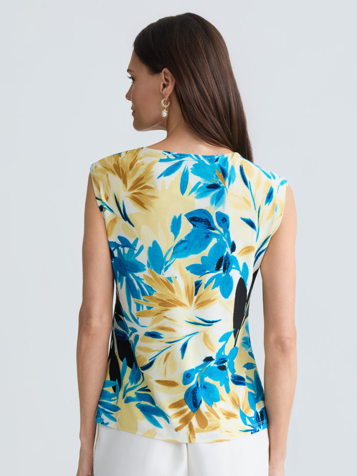 Plus Knot Collar Sleeveless Top, Butterscotch Floral Multi | Kasper