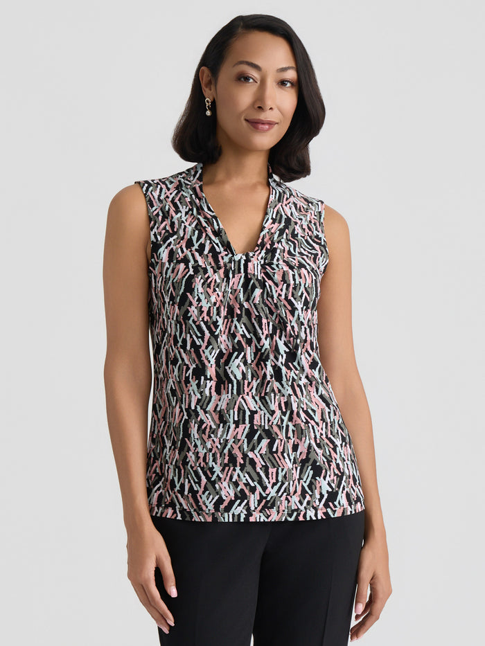 Plus Knot Front Sleeveless Top, Everyday Knit, Black/Tearose Multi | Kasper