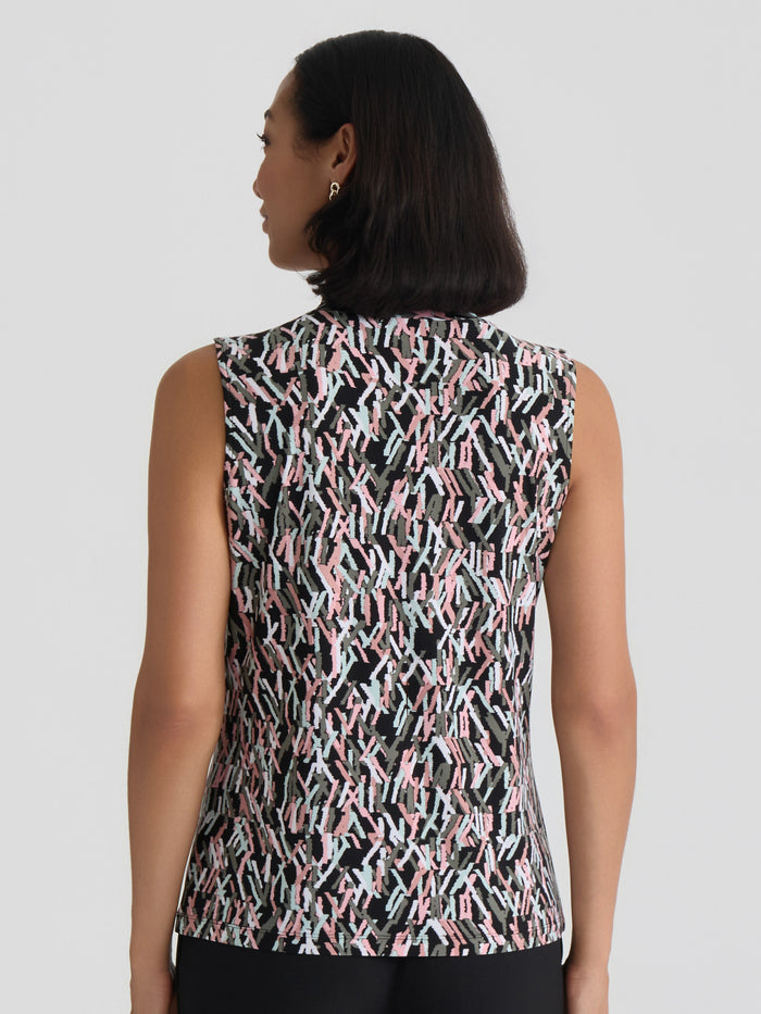 Plus Knot Front Sleeveless Top, Everyday Knit, Black/Tearose Multi | Kasper
