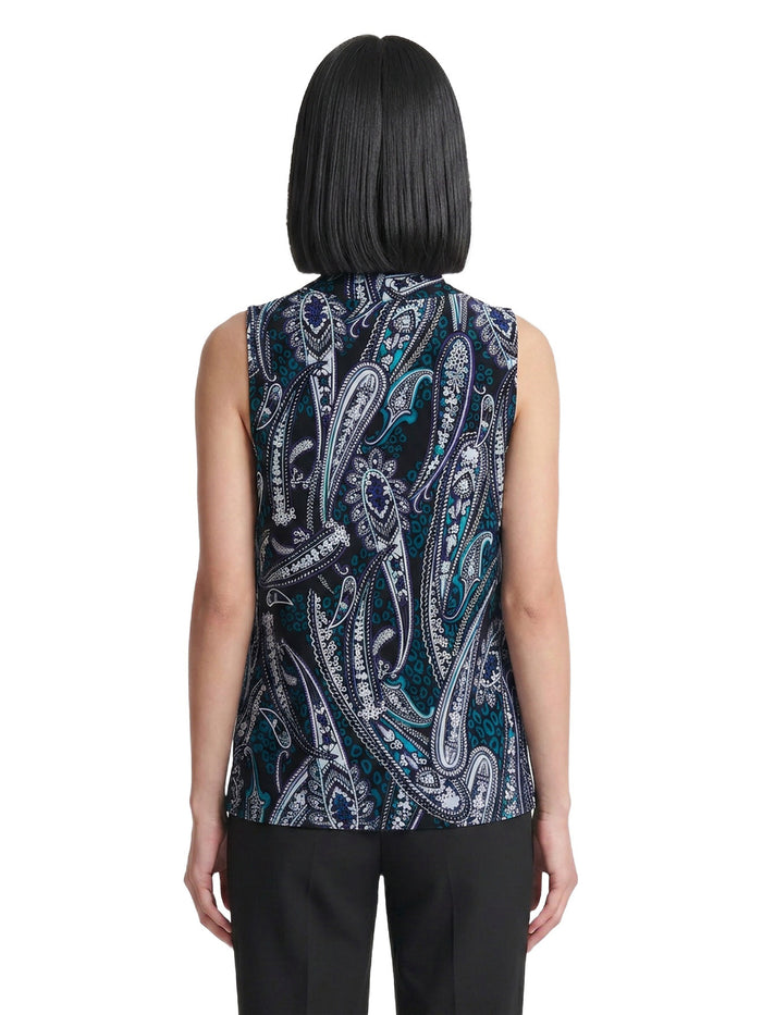 Knot Front Sleeveless Top, Everyday Knit, Black Paisley Multi | Kasper