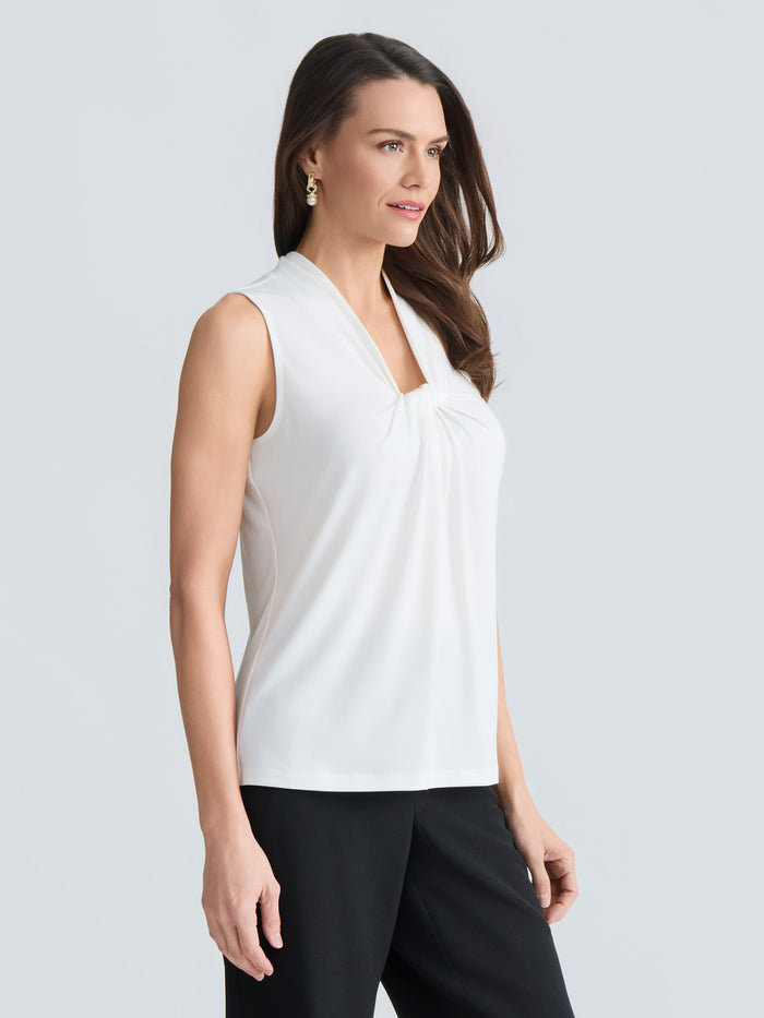 Knot Front Sleeveless Top, Everyday Knit, Vanilla Ice | Kasper