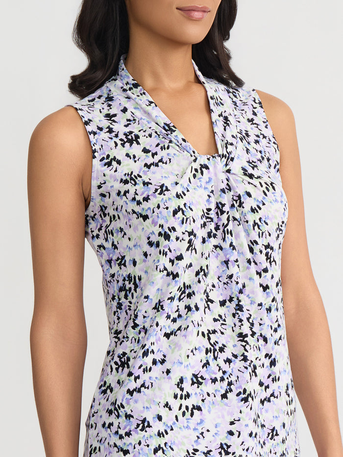 Knot Front Sleeveless Top, Everyday Knit, Lily White Abstract Multi | Kasper