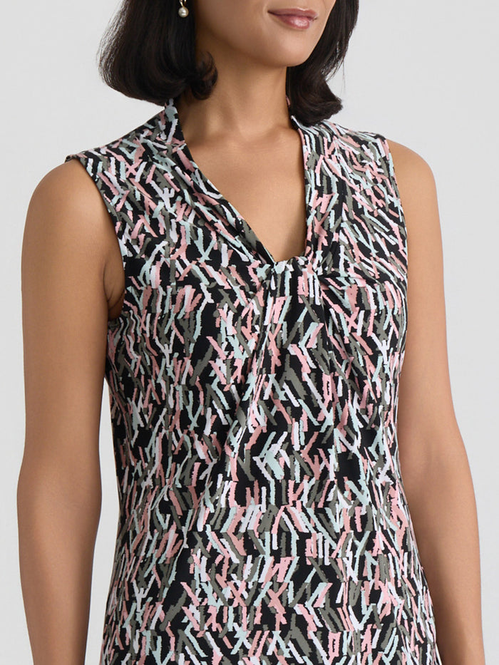 Plus Knot Front Sleeveless Top, Everyday Knit, Black/Tearose Multi | Kasper