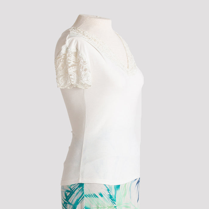 Lace Accent Top in Cream & White Lace