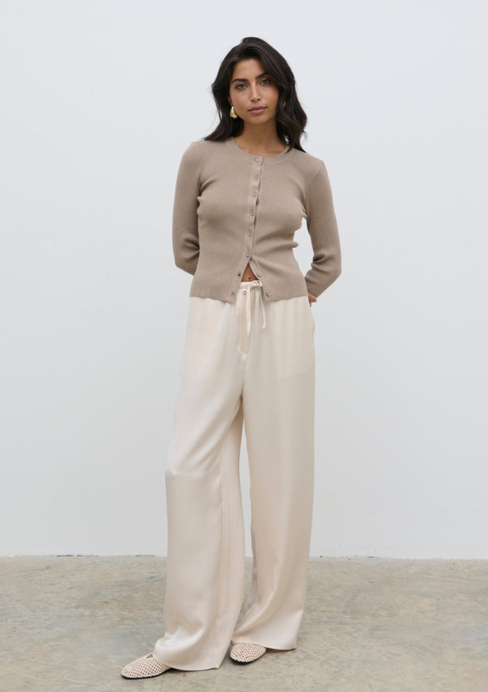 Lygia Is 5'9" & Wears Size UK S|Lacey Button Down Top - Taupe