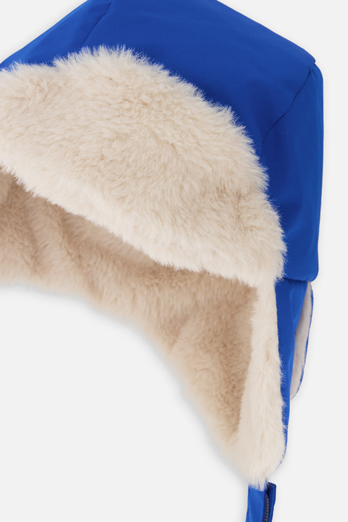 Deux par Deux blue fleece-lined trapper hat, alternate view