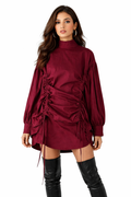 long sleeve ruched high-neck blouse with drawstring detail – RUBINA