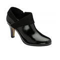 Women's black leather ankle boot with block heel and side strap