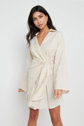 Lygia Is 5'9" & Wears Size UK 8|Louis Tie Mini Dress - Sand