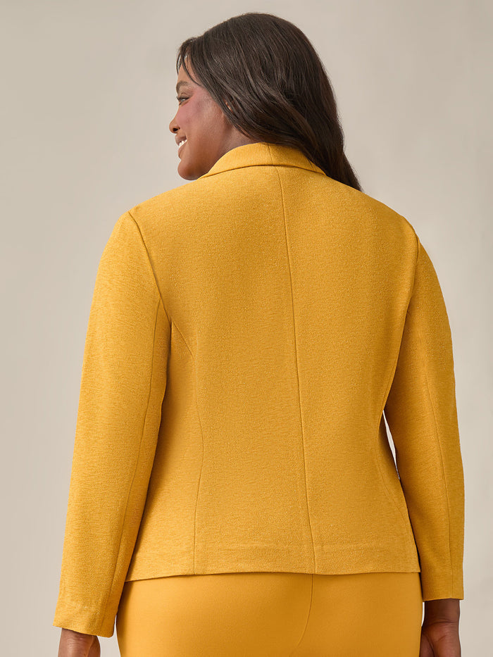 Lurex Knit Shawl Collar Jacket, Gold Signature, Gold Signature | Kasper