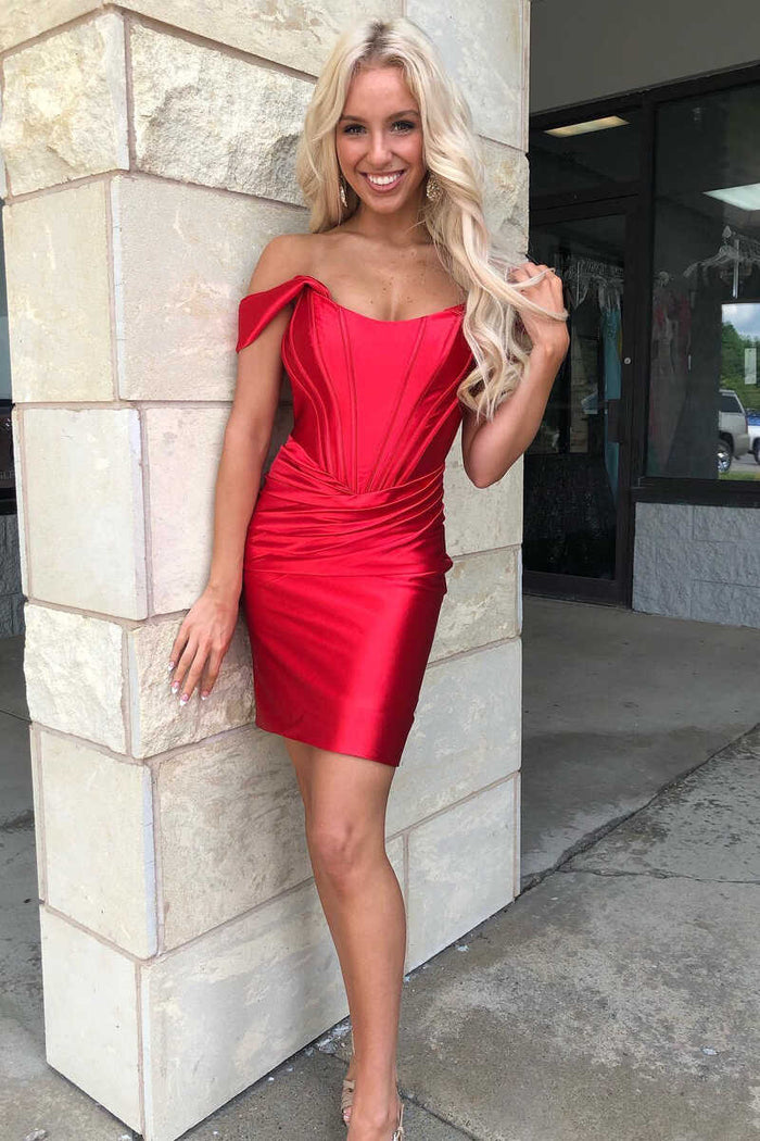 Magenta Strapless Ruched Mini Cocktail Dress