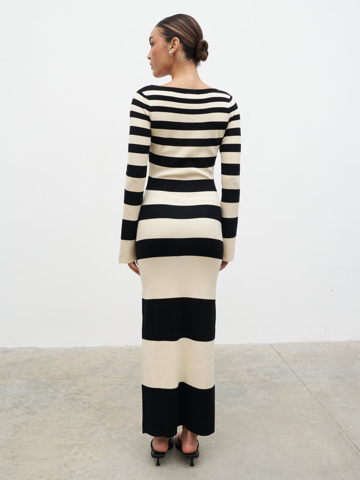 Mila Striped Knit Dress - Black and Beige Stripe