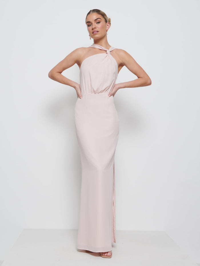 Taylor Is 5'9" & Wears Size UK 8|Milly Chiffon Bridesmaid Dress - Blush