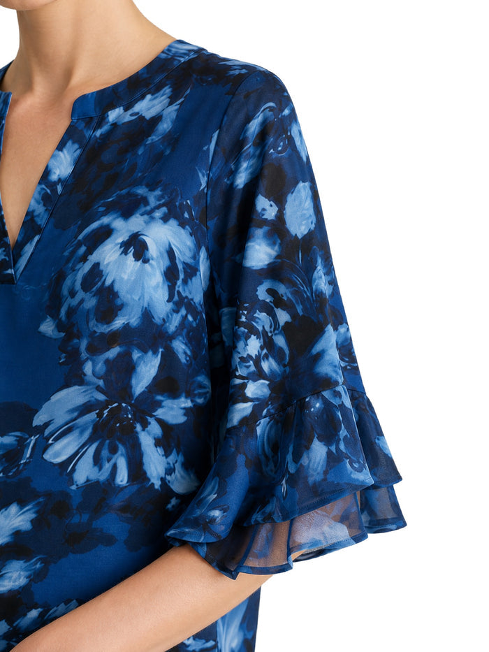 Petite Mixed-Media Flutter Sleeve Top, Blue Night Multi | Kasper