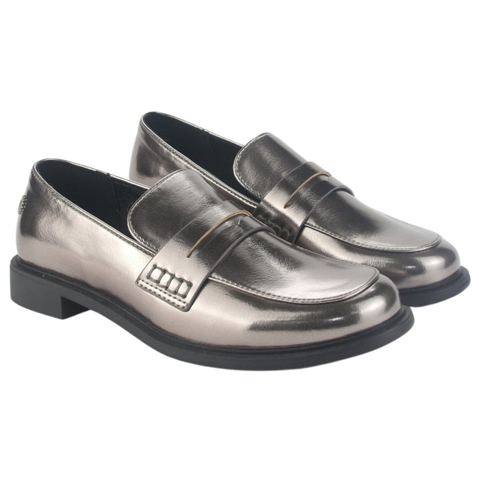 Mocasin Chalada Mujer Mocca-2 Plateado Casual Mocasines Taco Chalada