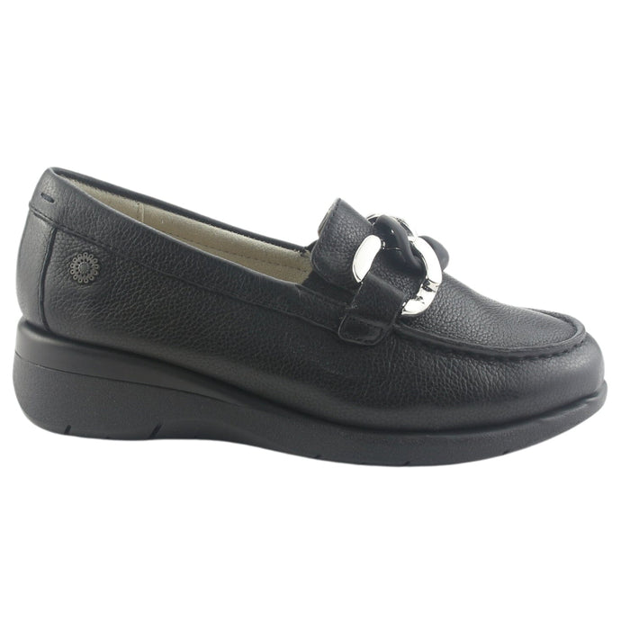 Mocasin de Cuero Chalada Mujer Cala-4 Negro Casual Mocasines Taco Chalada