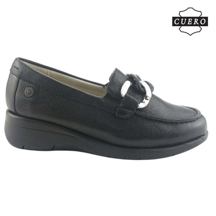 Mocasin de Cuero Chalada Mujer Cala-4 Negro Casual Mocasines Taco Chalada