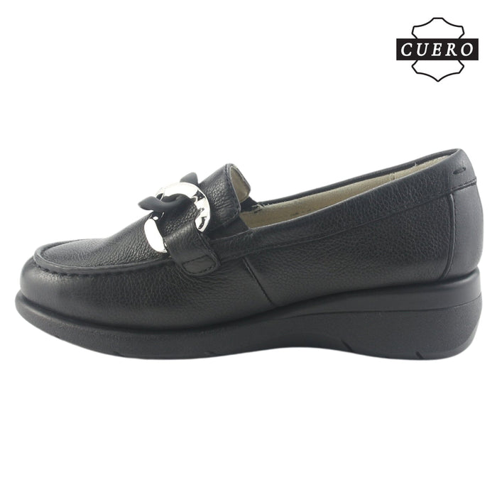 Mocasin de Cuero Chalada Mujer Cala-4 Negro Casual Mocasines Taco Chalada