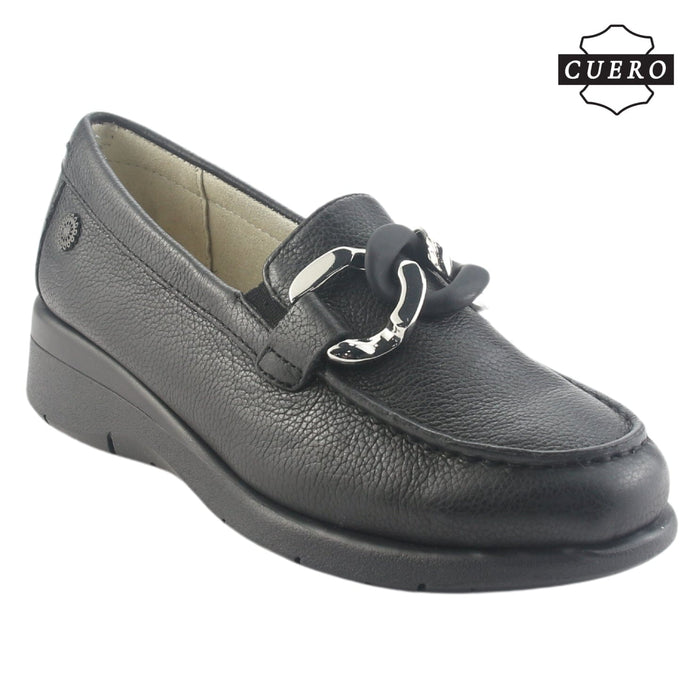 Mocasin de Cuero Chalada Mujer Cala-4 Negro Casual Mocasines Taco Chalada
