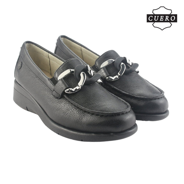 Mocasin de Cuero Chalada Mujer Cala-4 Negro Casual Mocasines Taco Chalada