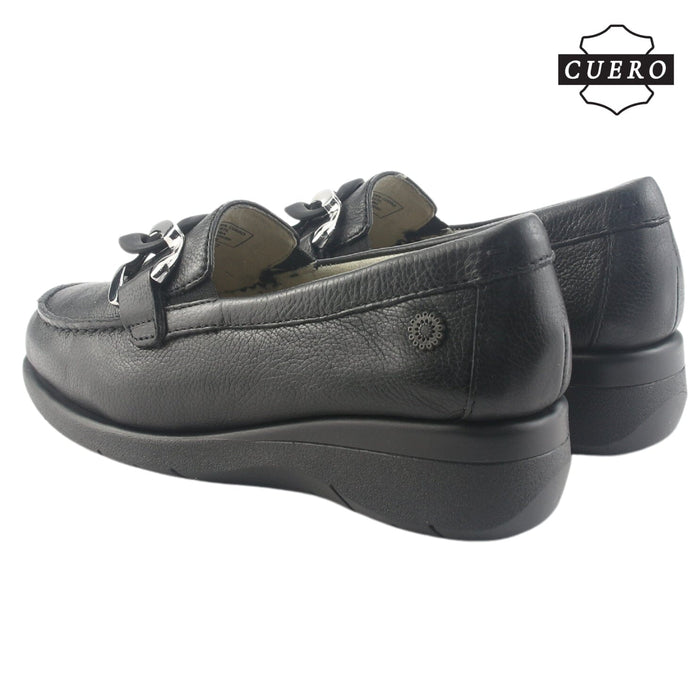 Mocasin de Cuero Chalada Mujer Cala-4 Negro Casual Mocasines Taco Chalada