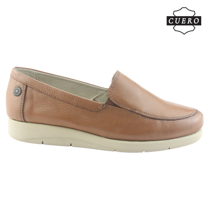 Mocasin de Cuero Chalada Mujer Cira-1 Camel Casual Mocasines Taco Chalada