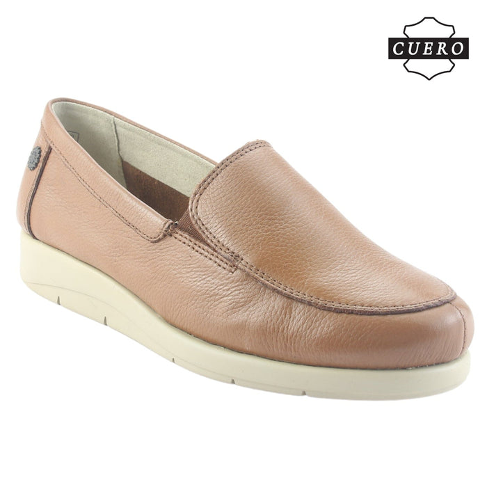 Mocasin de Cuero Chalada Mujer Cira-1 Camel Casual Mocasines Taco Chalada
