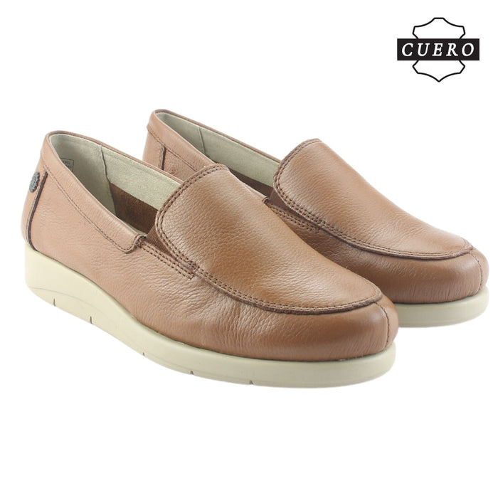 Mocasin de Cuero Chalada Mujer Cira-1 Camel Casual Mocasines Taco Chalada