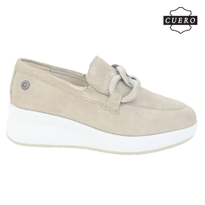Mocasin de Cuero Chalada Mujer Ivana-1 Beige Casual Mocasines Taco Chalada