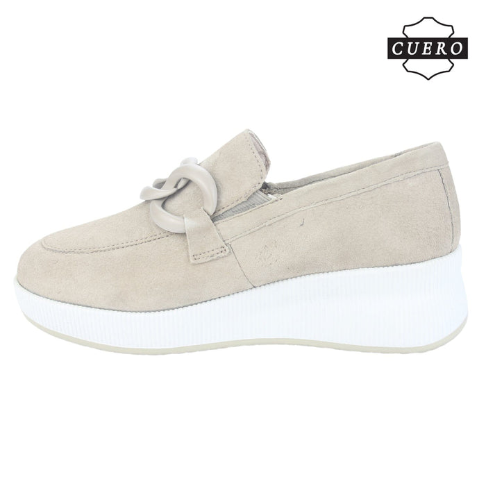 Mocasin de Cuero Chalada Mujer Ivana-1 Beige Casual Mocasines Taco Chalada